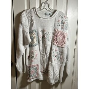 Floral Handknitted Granny Sweater Womens M Embroidered by Shenanigans